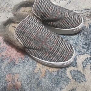 Sam Edelman Plaid Slip-On Shoes with Faux Fur
